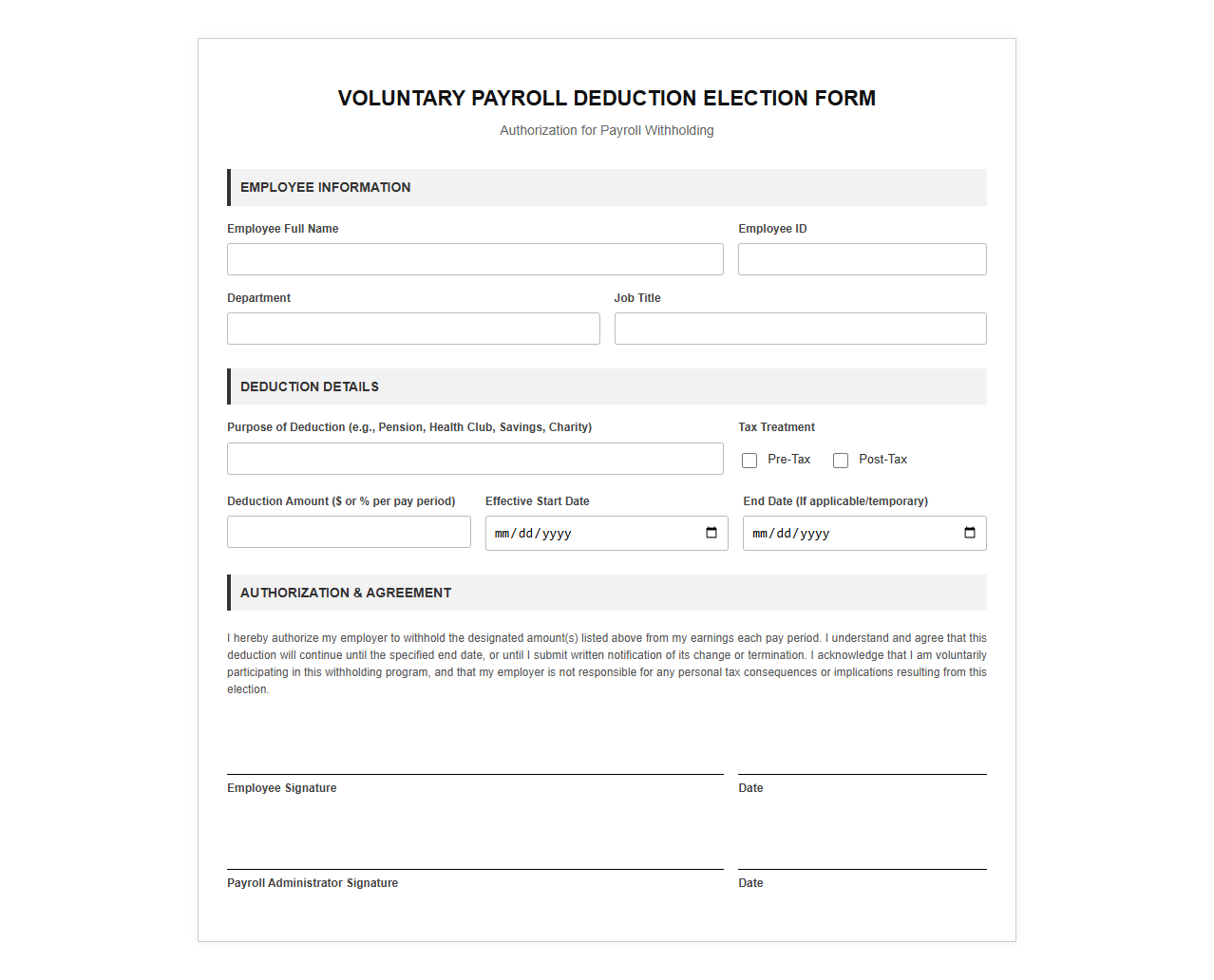 Voluntary Payroll Deduction Election Form