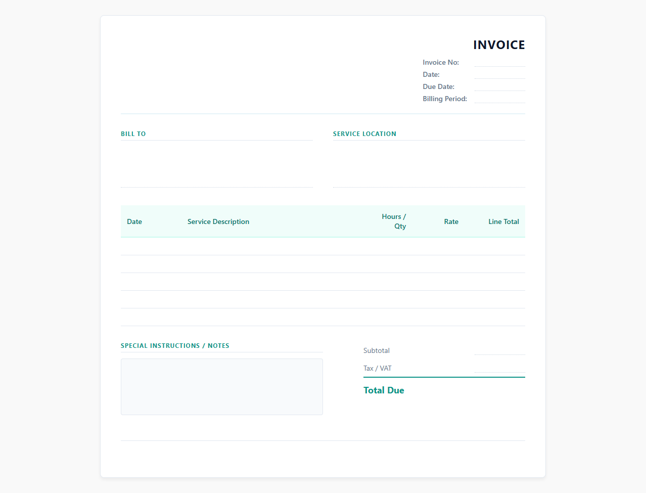 Weekly Maid Service Billing Template