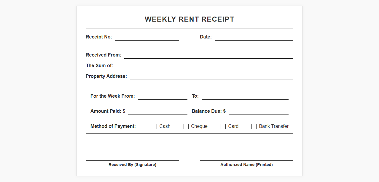 Weekly Rent Payment Receipt Template