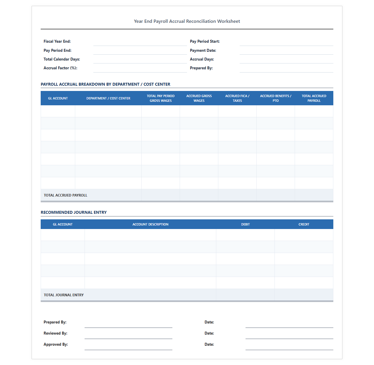 Year End Payroll Accrual Reconciliation Worksheet