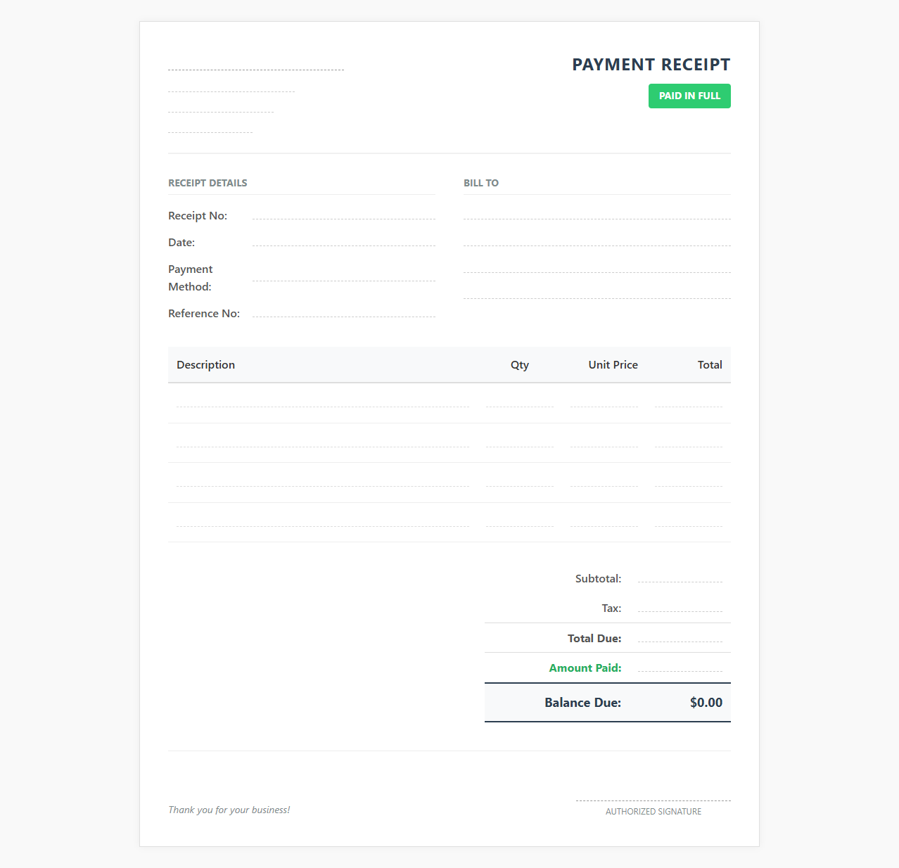 Zero Balance Payment Receipt