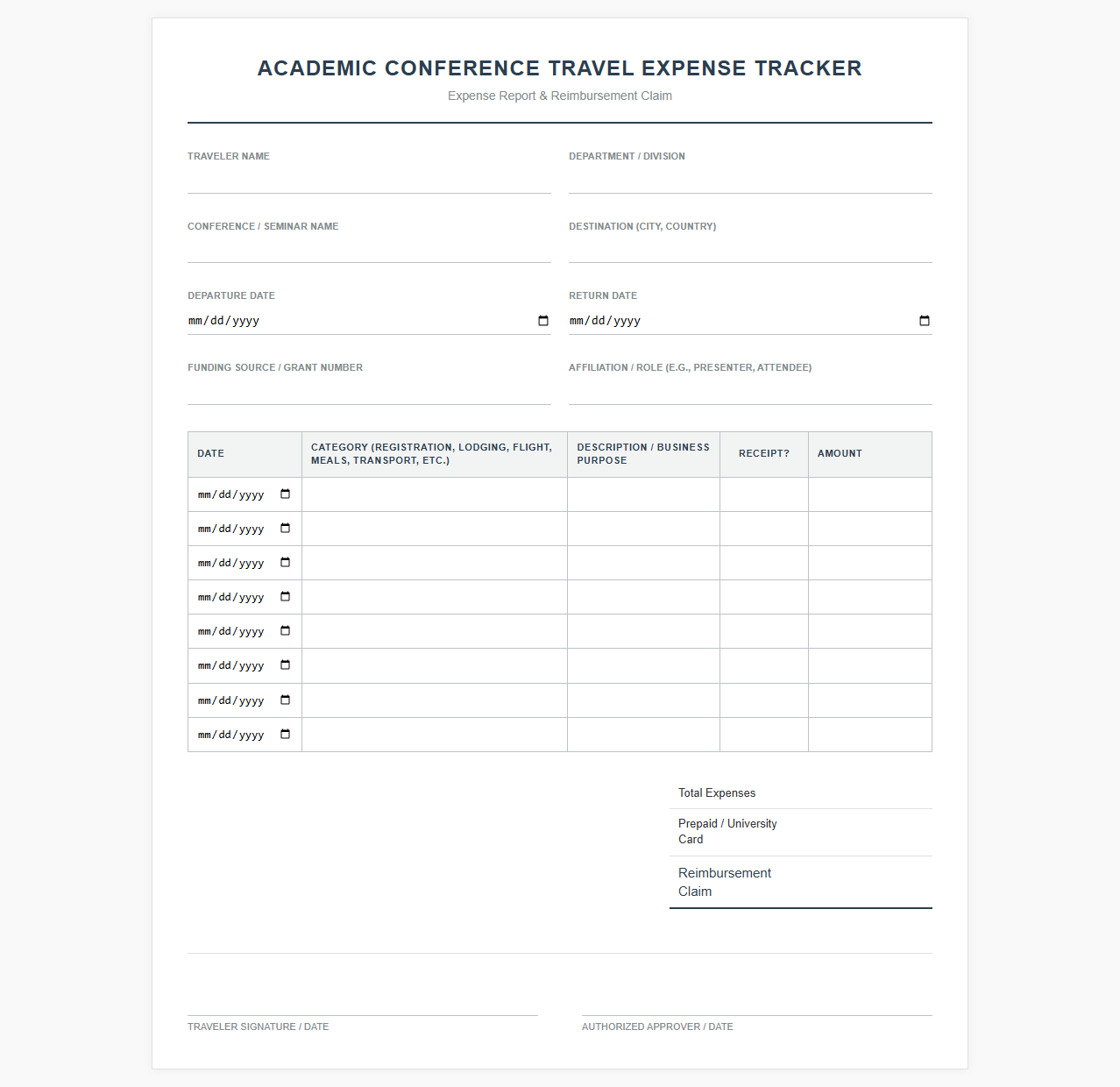 Academic Conference Travel Expense Tracker
