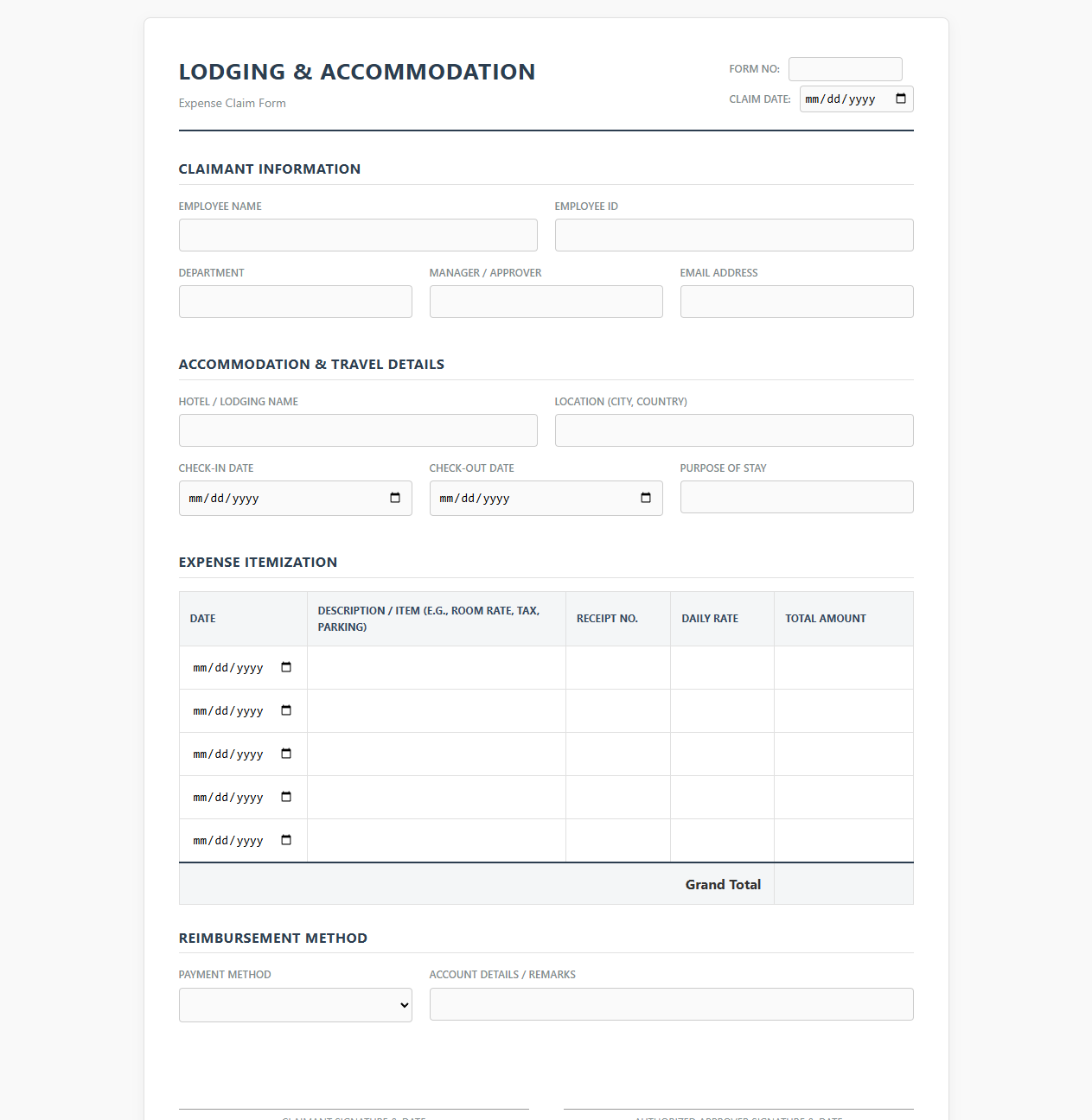 Accommodation Expense Claim Form