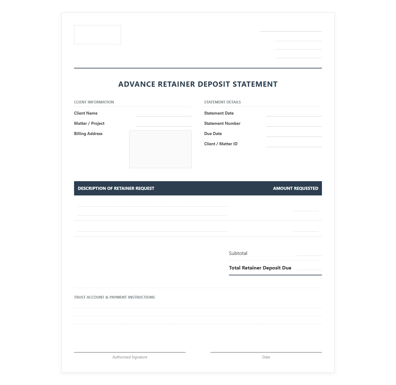 Advance Retainer Deposit Billing Statement