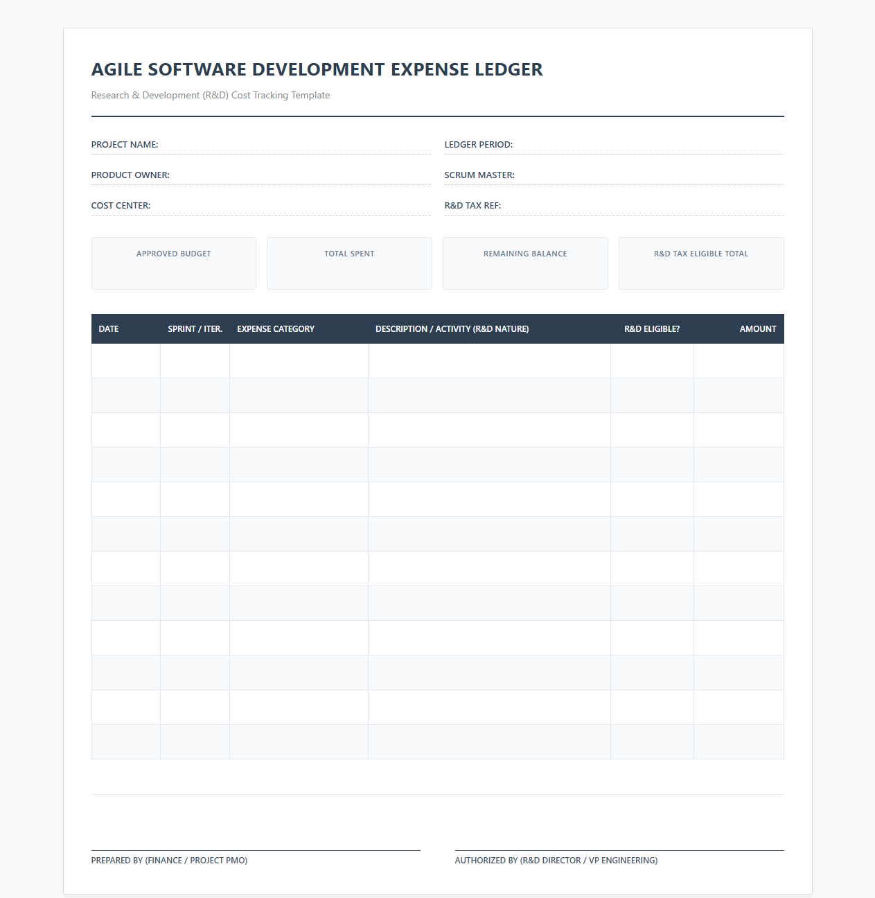 Agile Software Development Expense Ledger