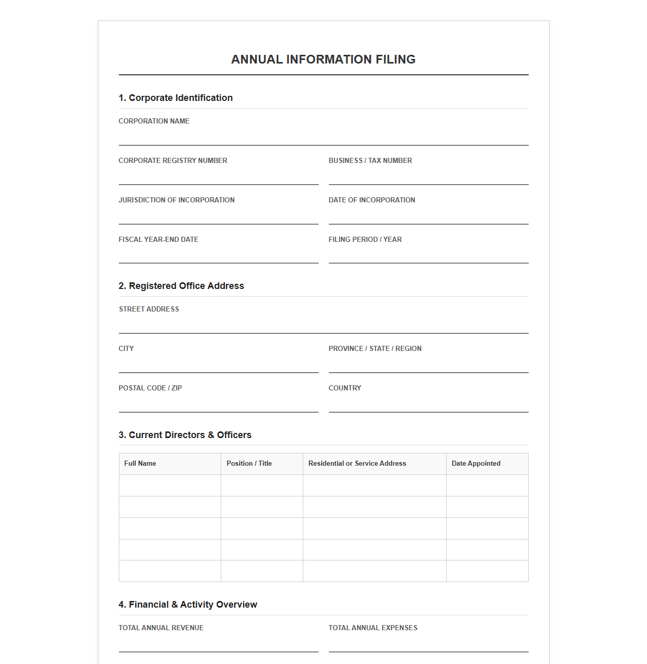 Annual Information Filing Template for Nonprofits