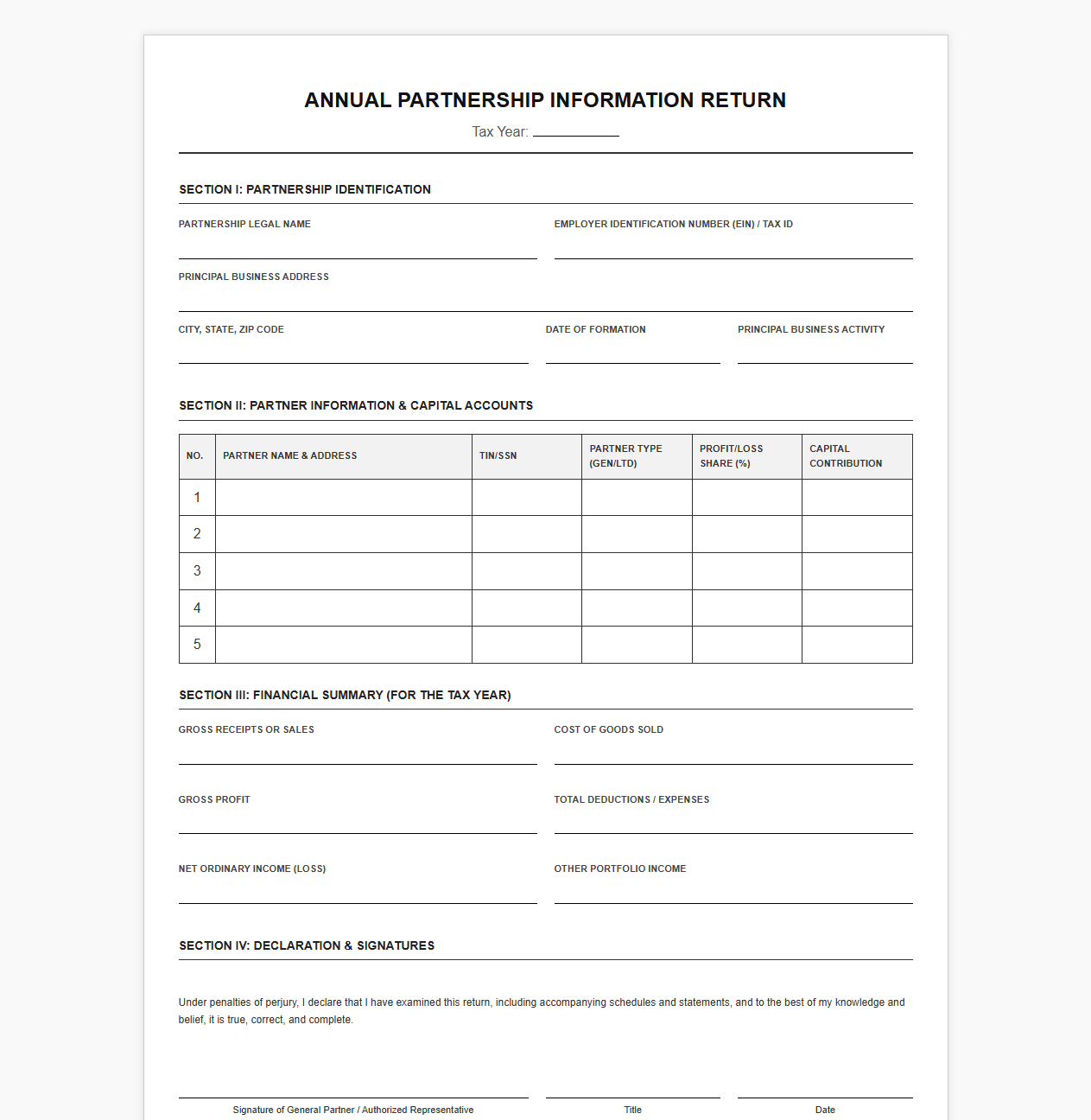 Annual Partnership Information Submission Template