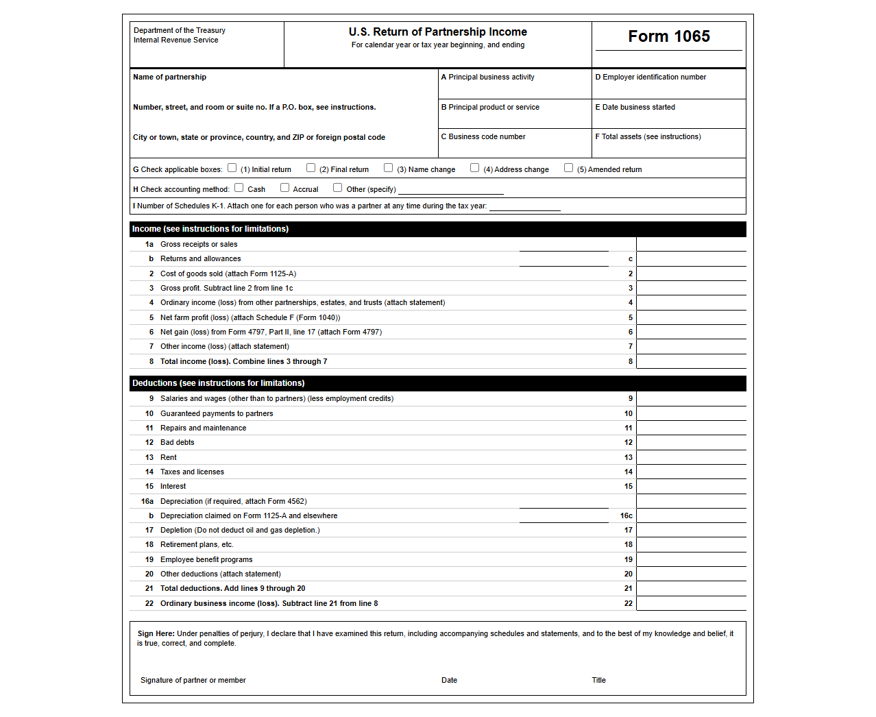 Annual Partnership Return Form 1065 Template