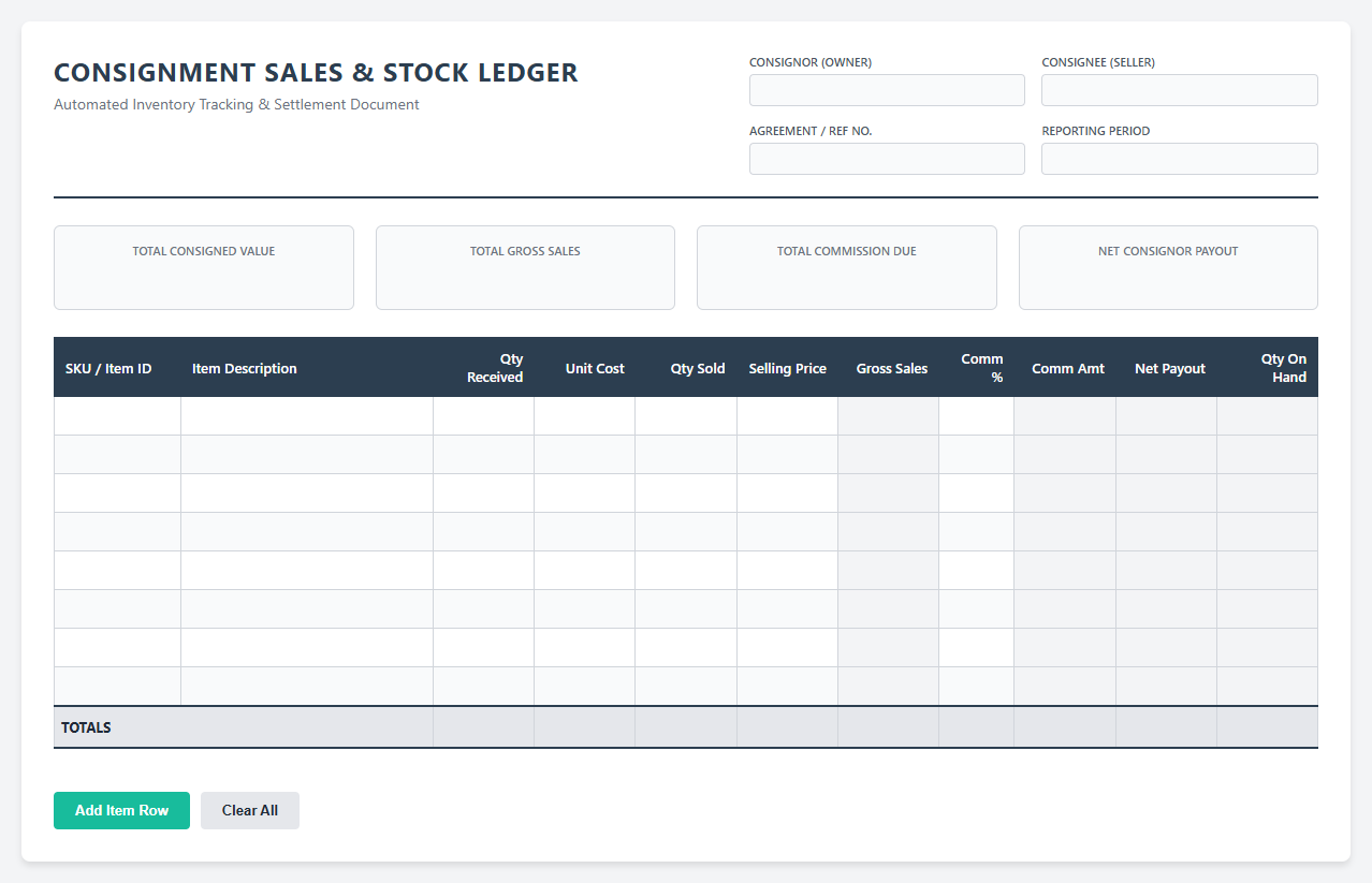 Automated Consignment Sales and Stock Ledger