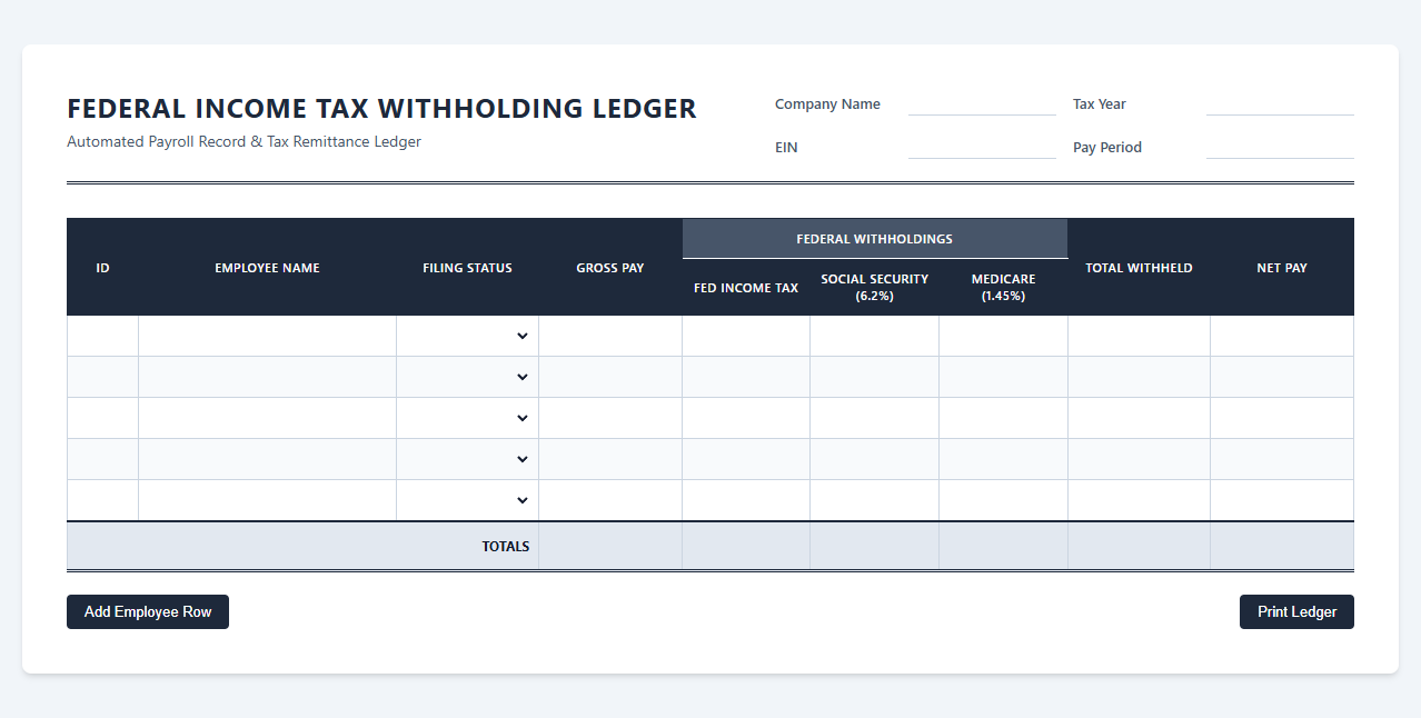 Automated Federal Income Tax Withholding Ledger