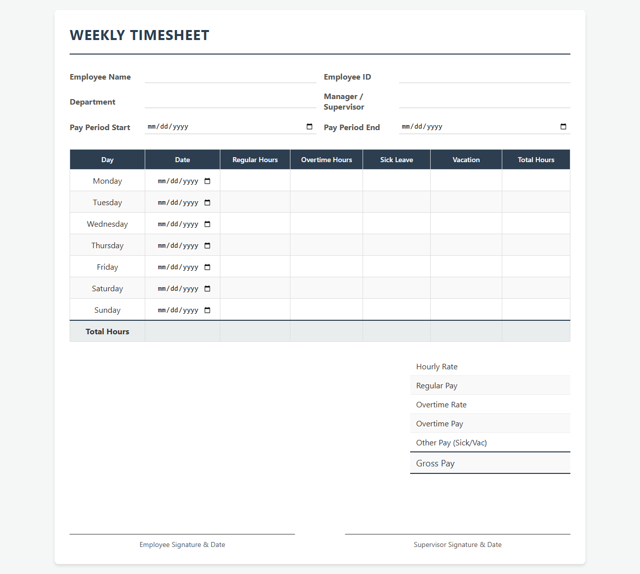 Automated Weekly Payroll Timesheet Template