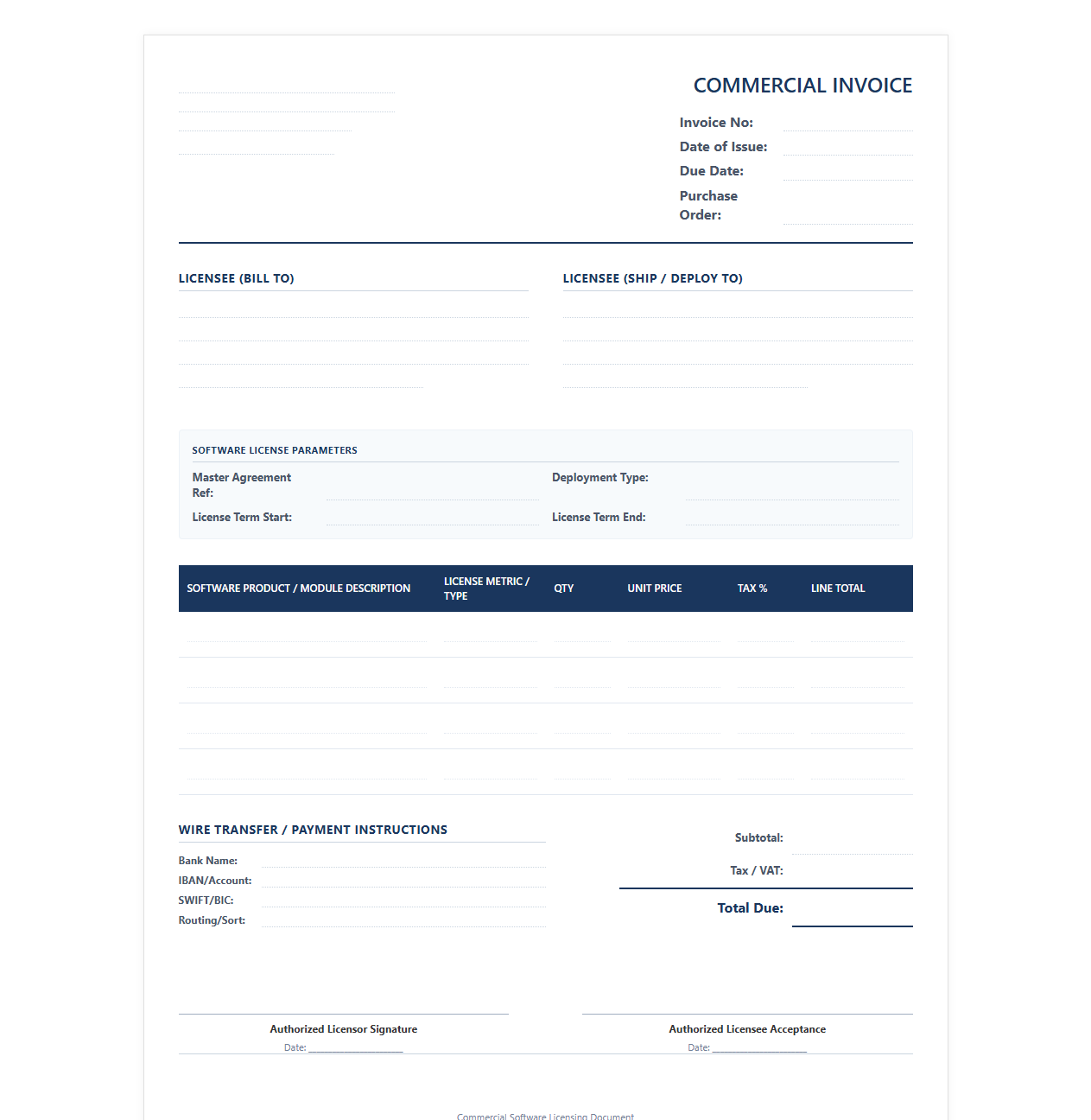 B2B Software Licensing Invoice Form