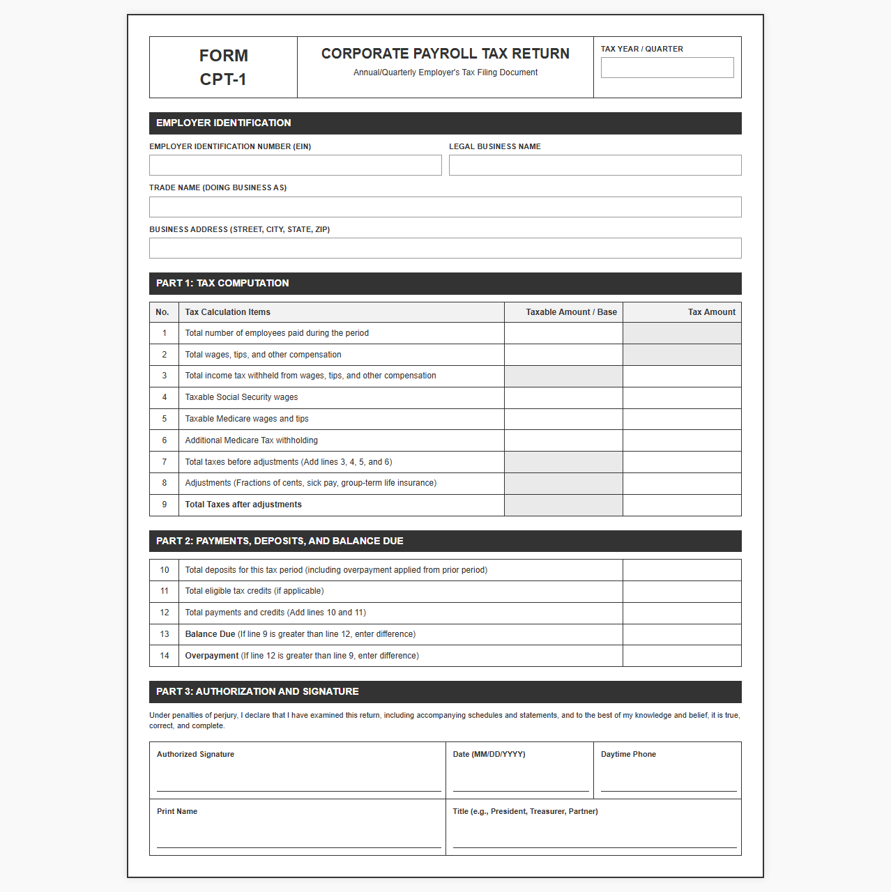 Business Payroll Tax Filing Template