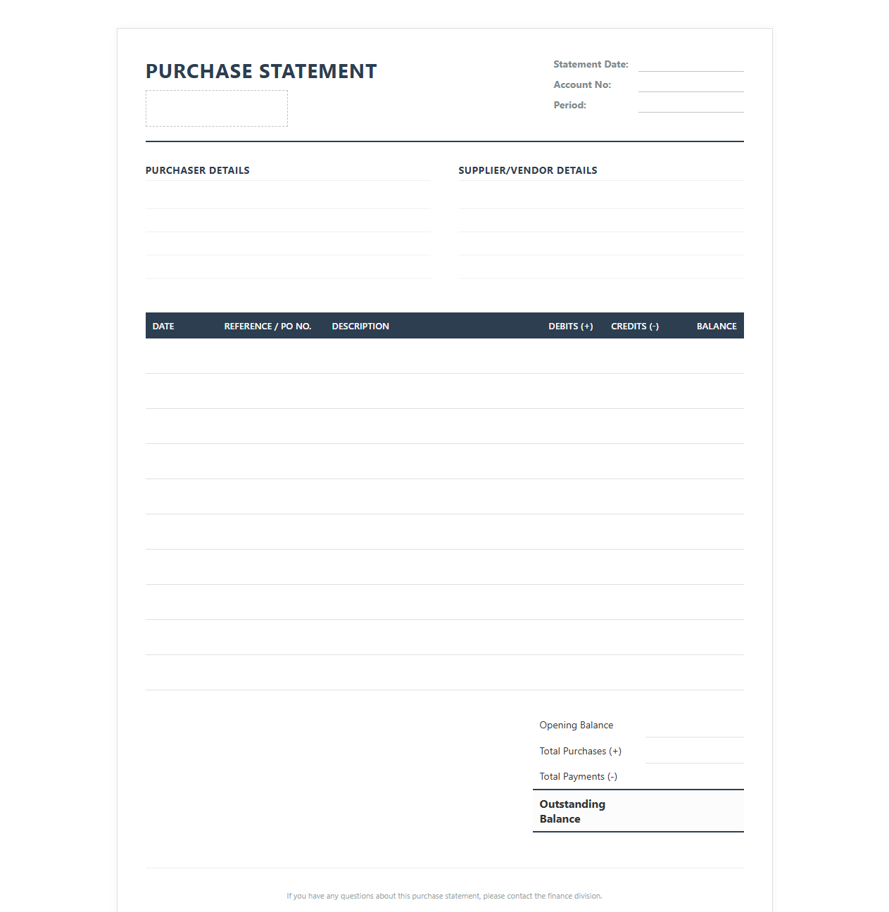 Buying Account Statement Sheet Template