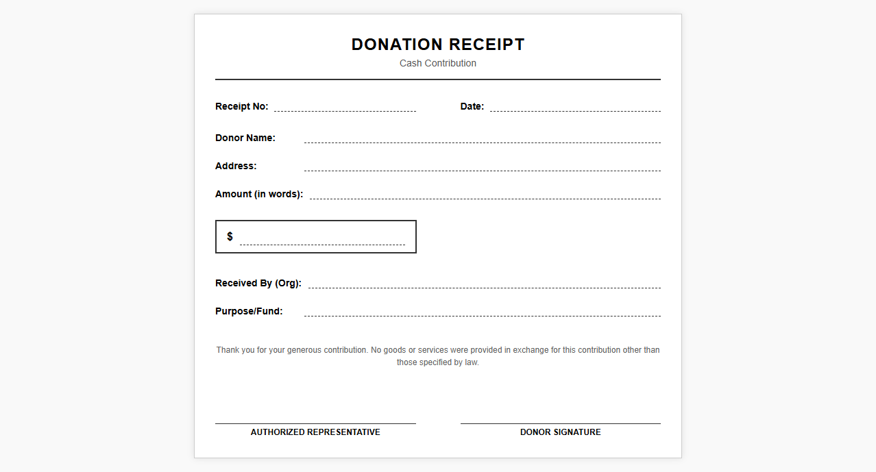Cash Contribution Receipt Form