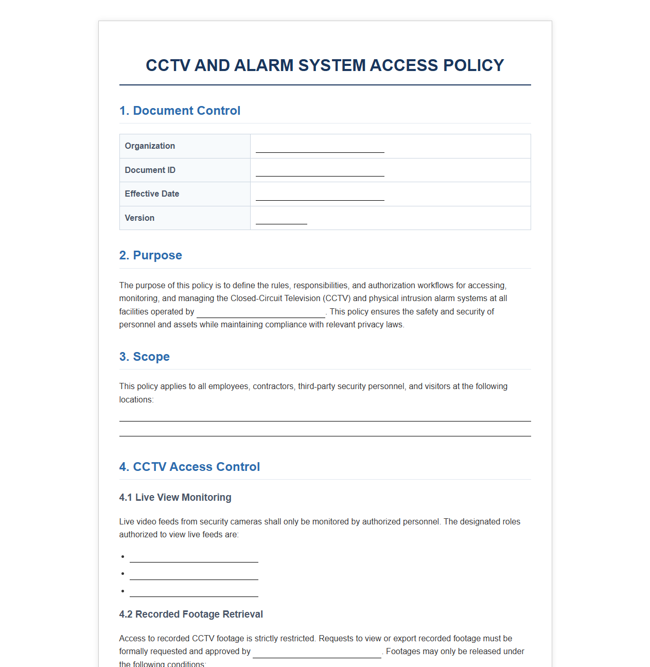 CCTV and Alarm System Access Policy