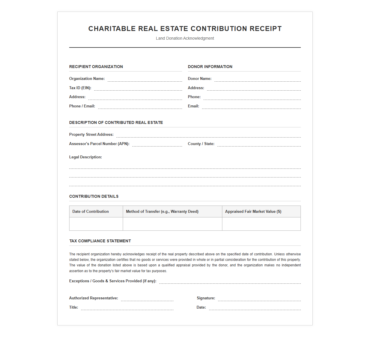 Charitable Real Estate Contribution Receipt
