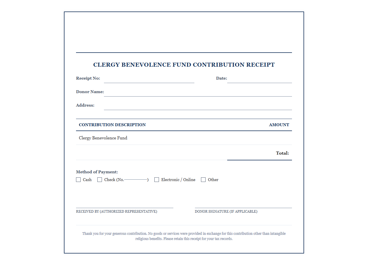Clergy Benevolence Fund Contribution Receipt