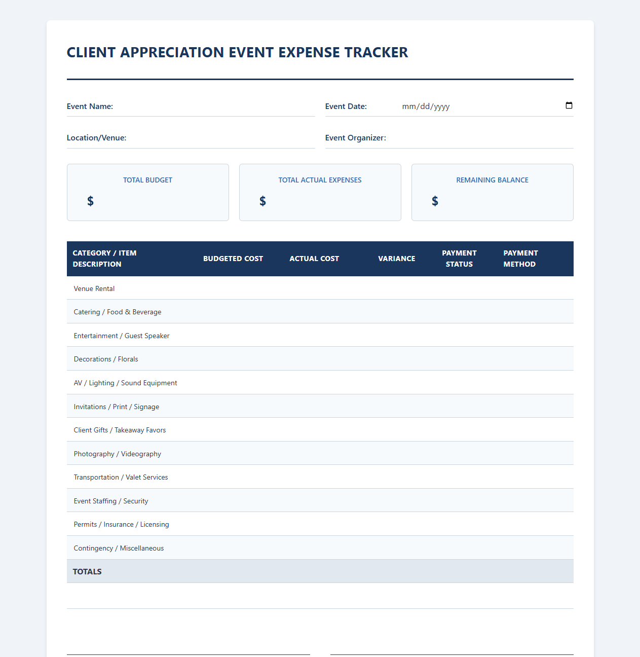 Client Appreciation Event Expense Tracker