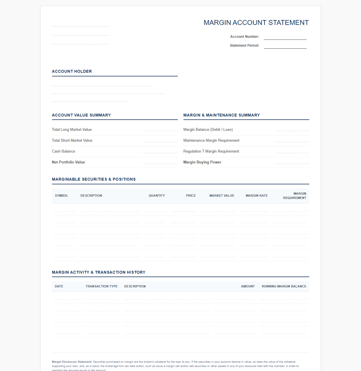 Client Margin Account Statement Template
