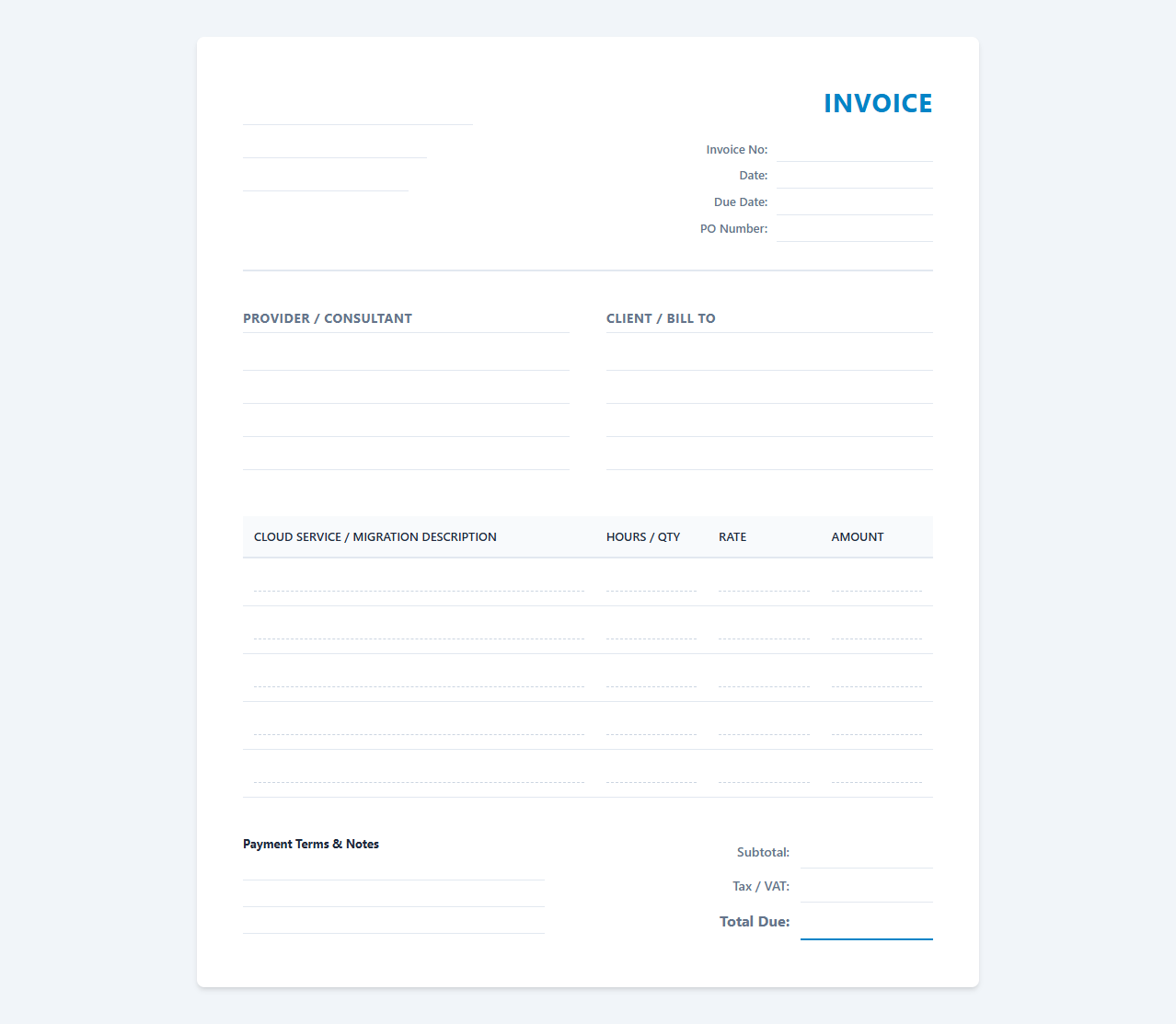 Cloud Migration and Consulting Services Invoice Template
