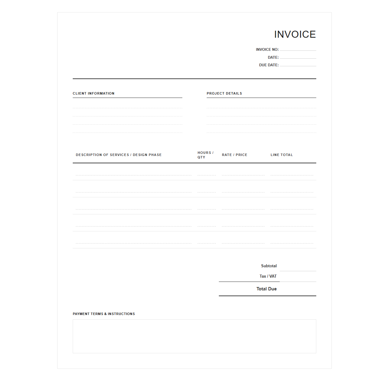Commercial Interior Design Project Invoice Template