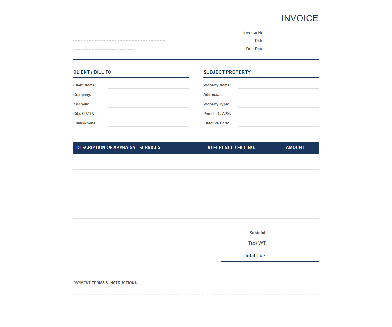 Commercial Property Appraisal Invoice