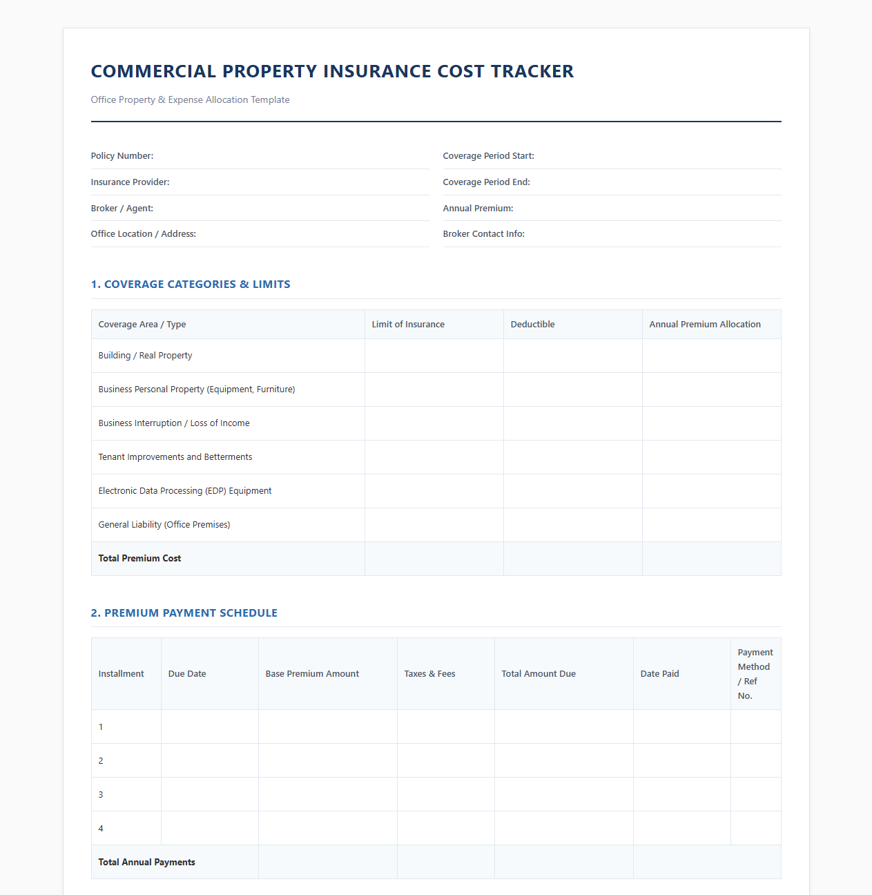 Commercial Property Insurance Cost Tracker