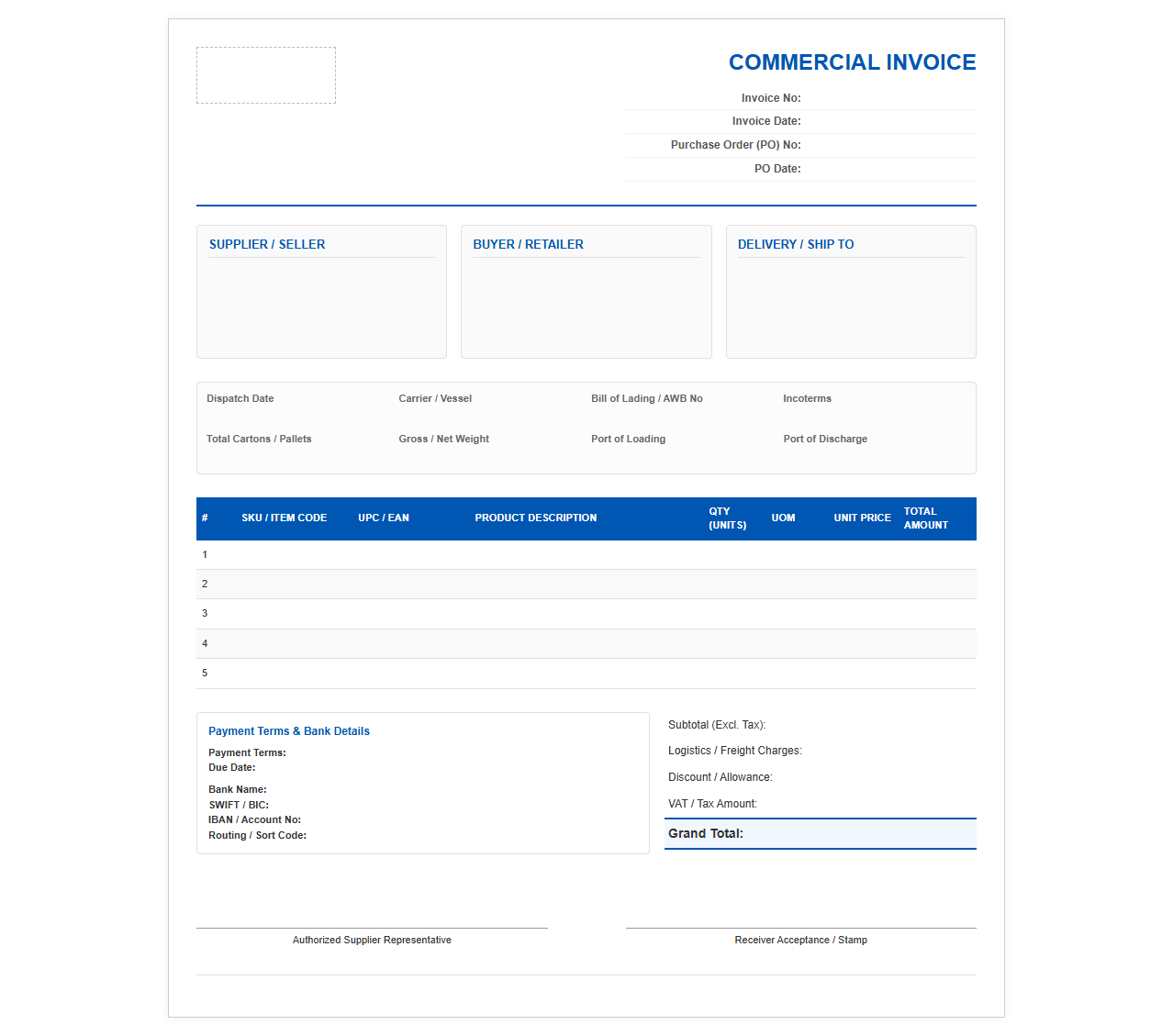 Commercial Retail Supply Chain Invoice Template
