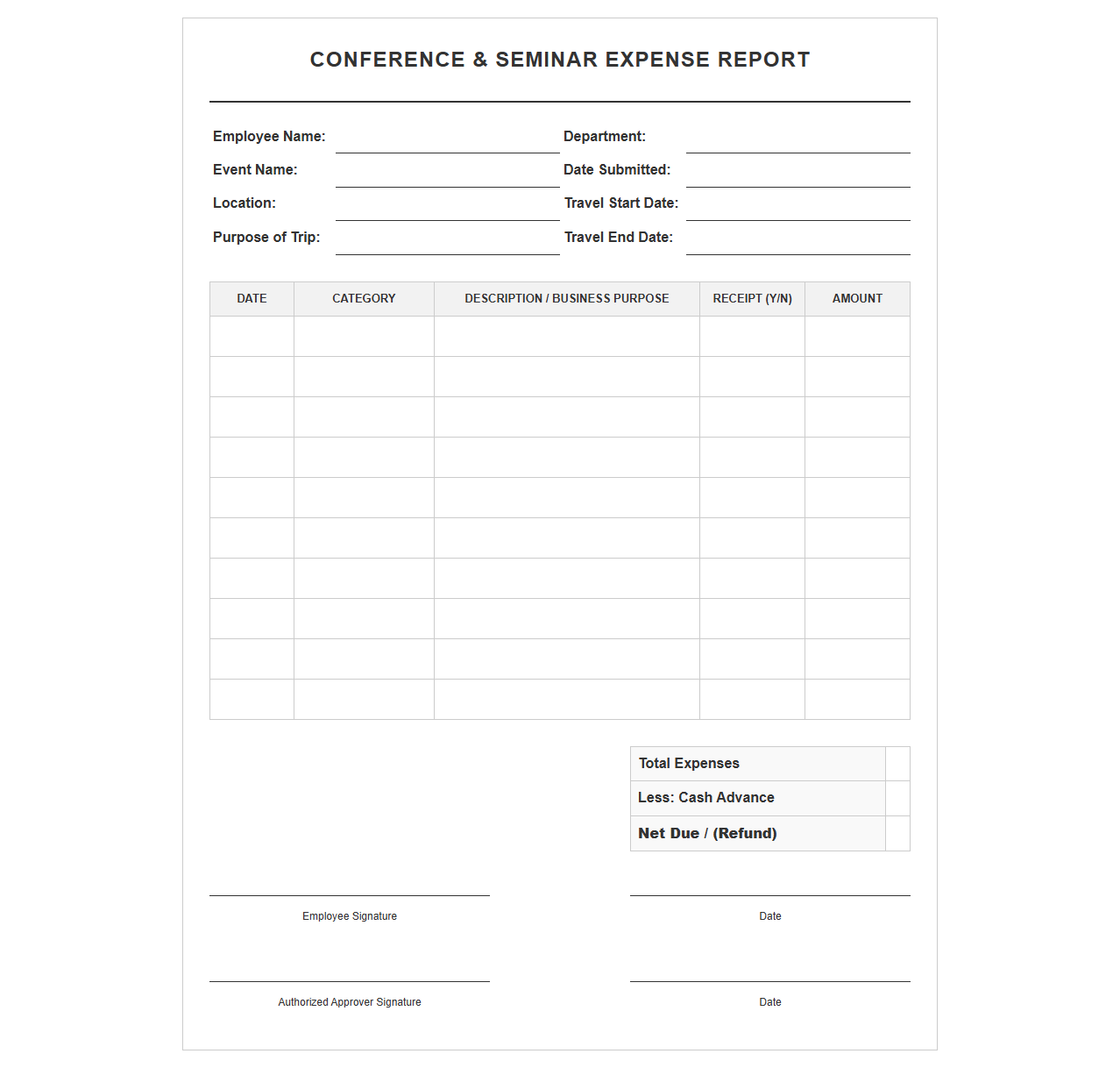 Conference and Seminar Expense Report Template