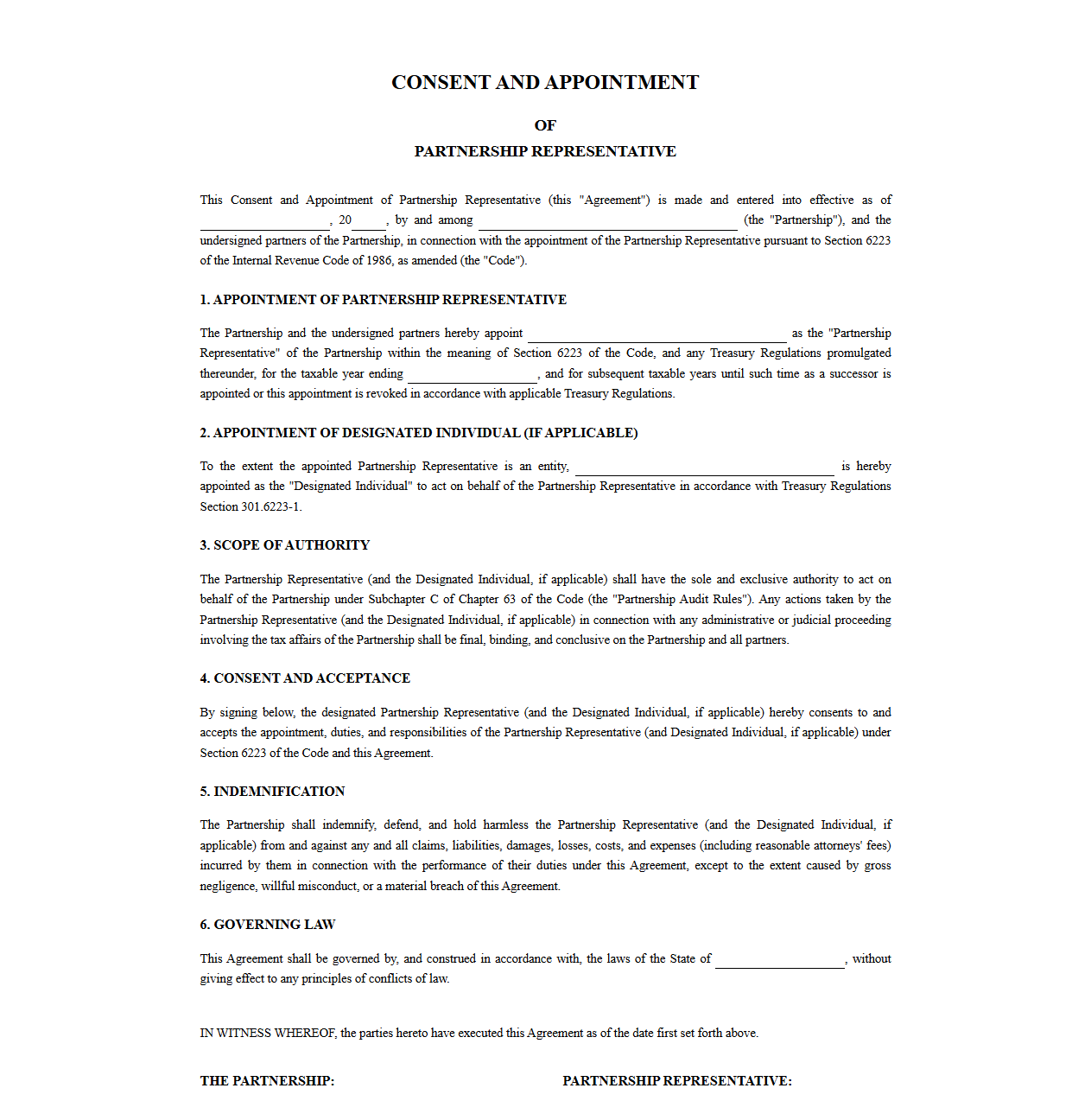 Consent and Appointment of Partnership Representative