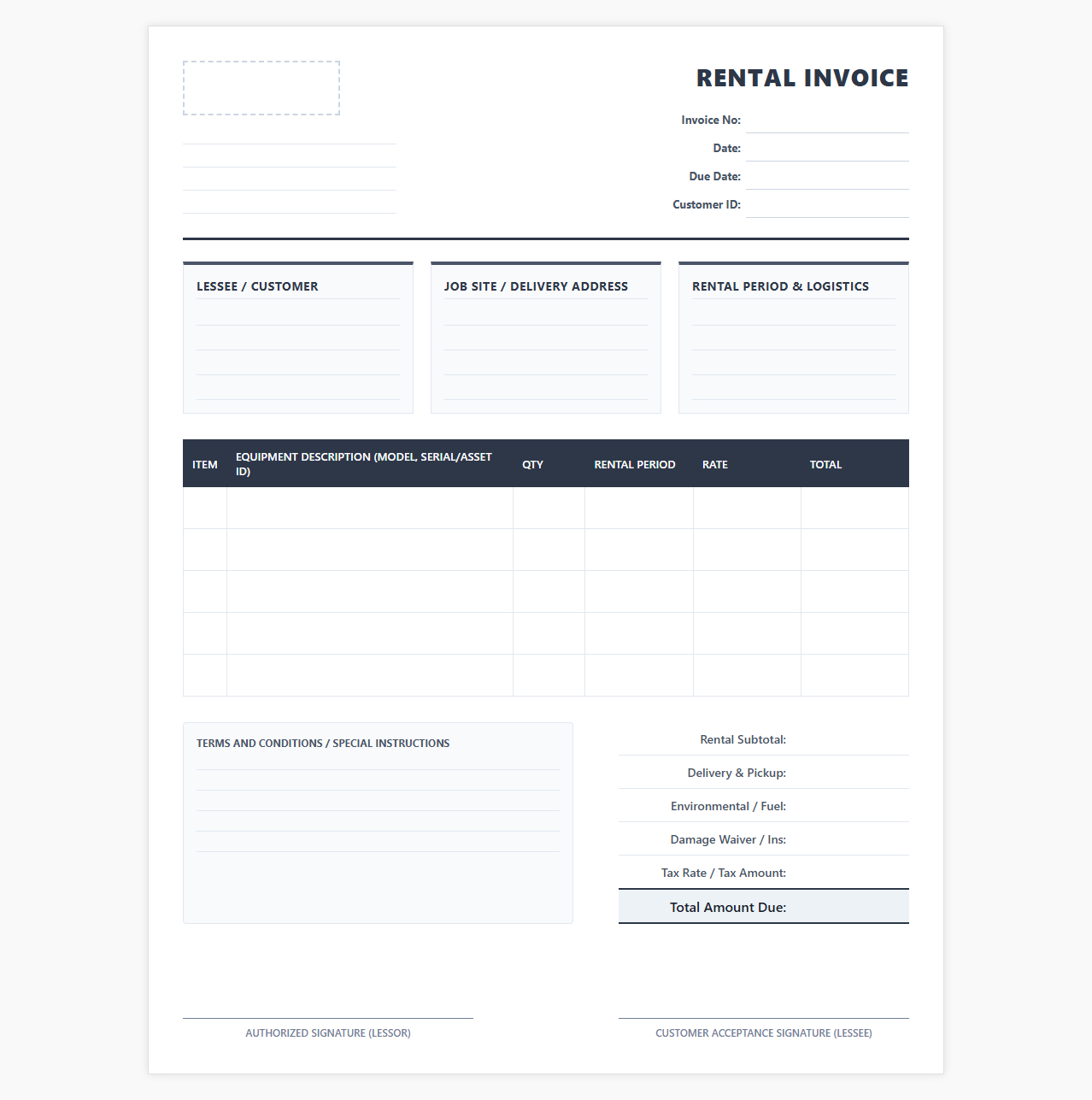 Construction Equipment Rental Invoice Template