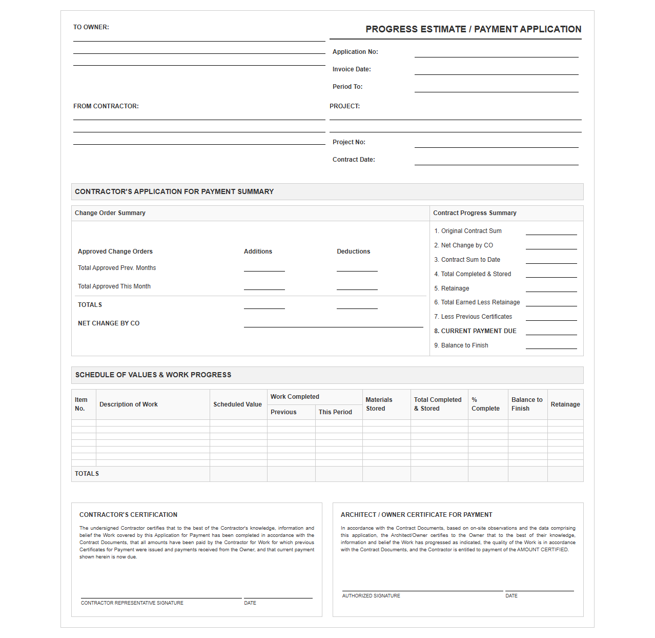 Construction Progress Payment Invoice Form