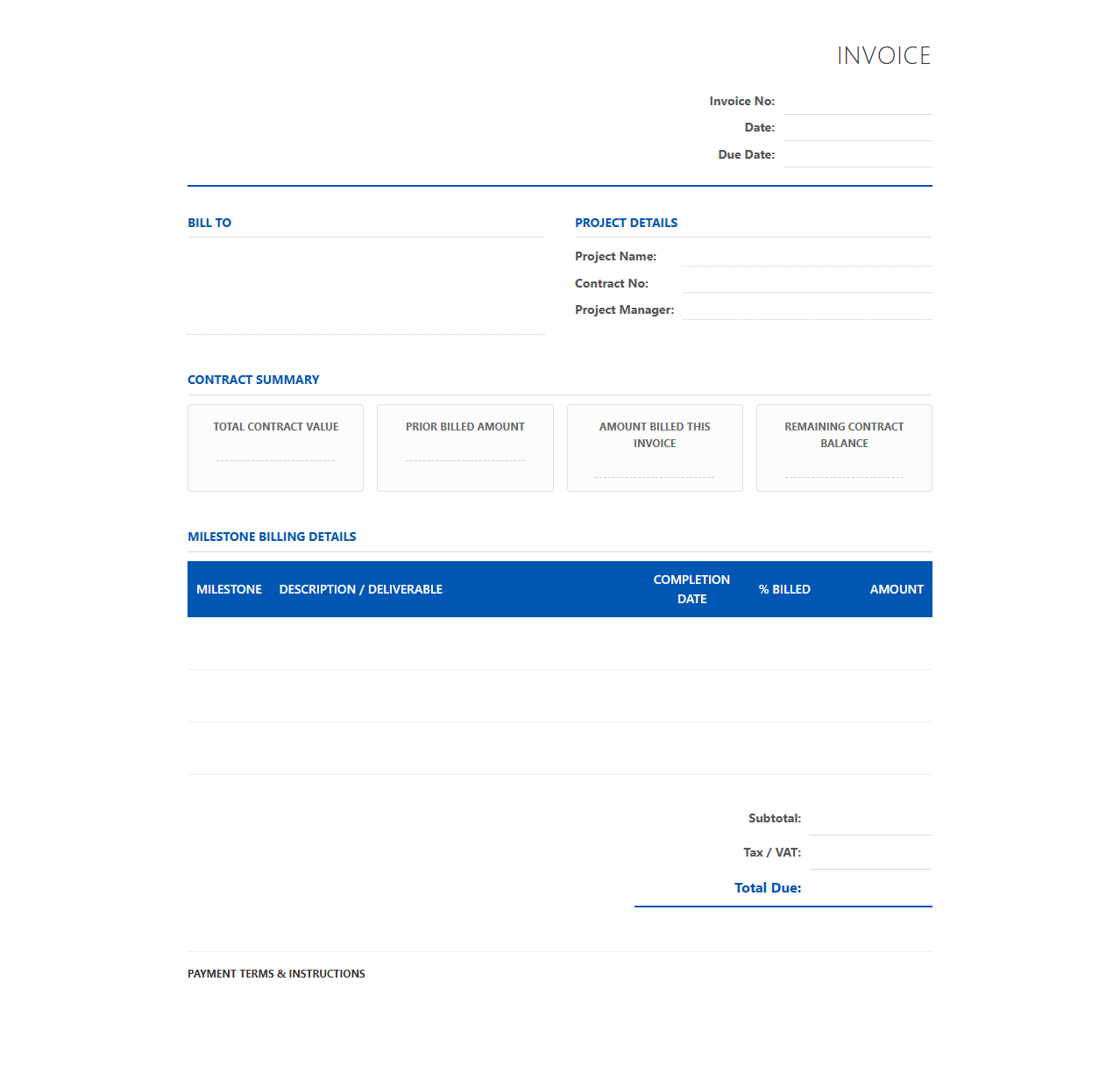 Consulting Services Milestone Billing Invoice