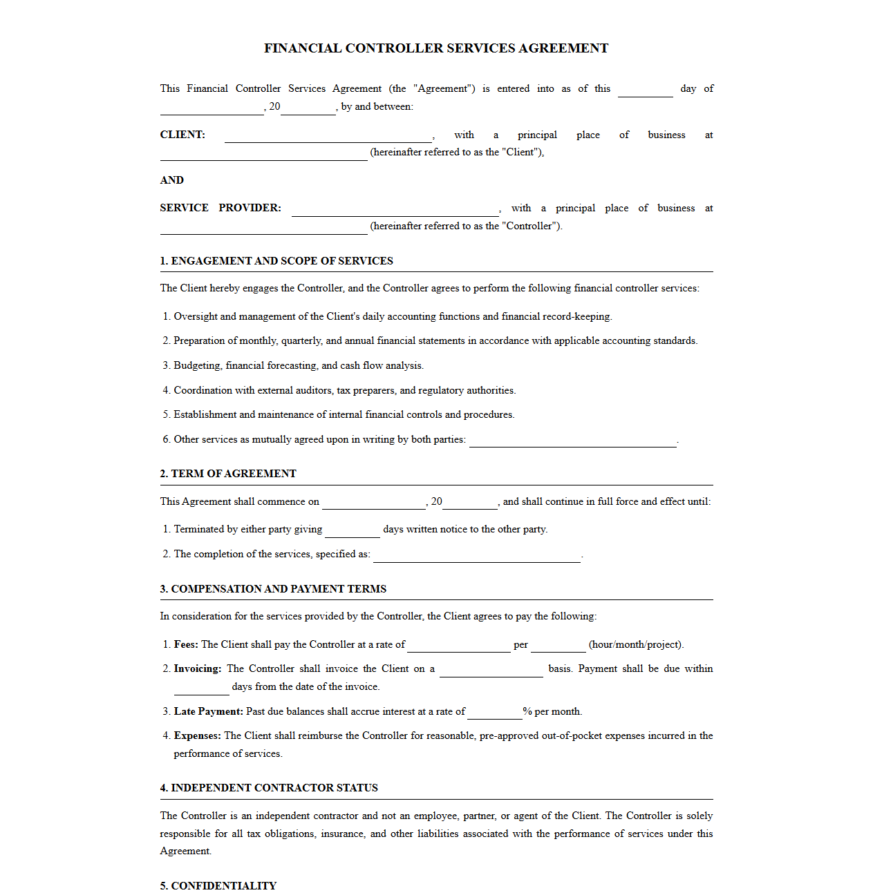 Contract Template for Financial Controller Services