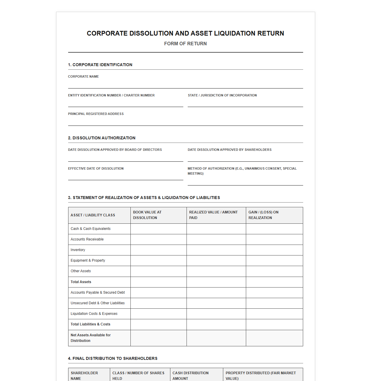 Corporate Dissolution and Asset Liquidation Return