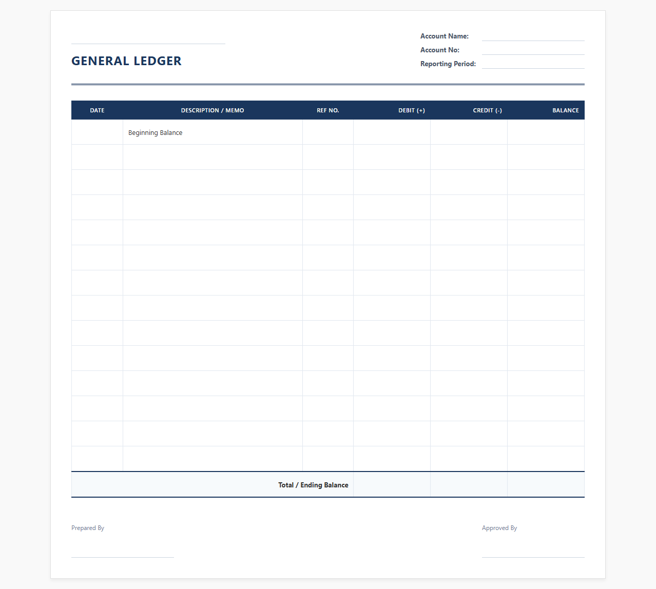 Corporate Financial General Ledger Statement