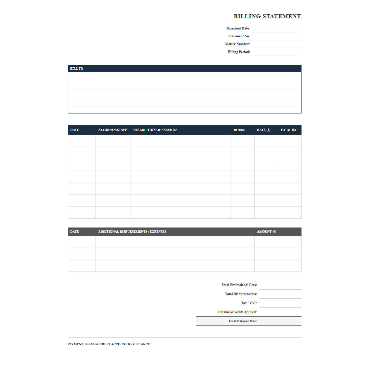 Corporate Law Firm Billing Statement Template