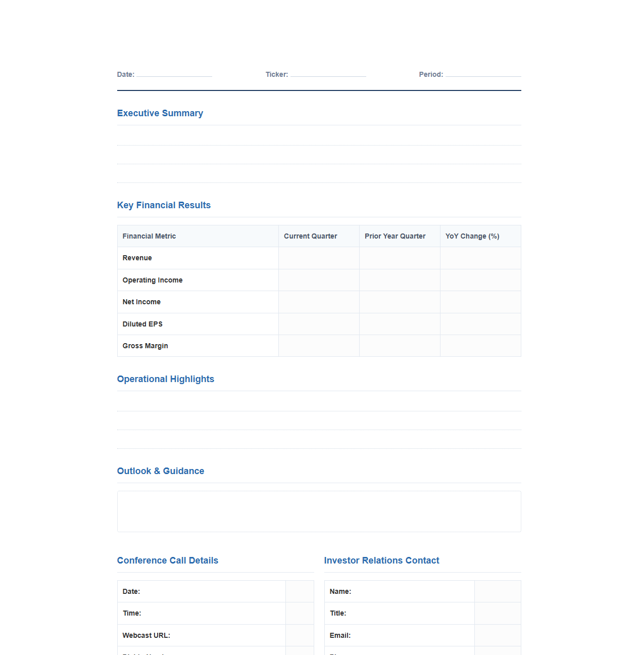 Corporate Quarterly Earnings Announcement Template