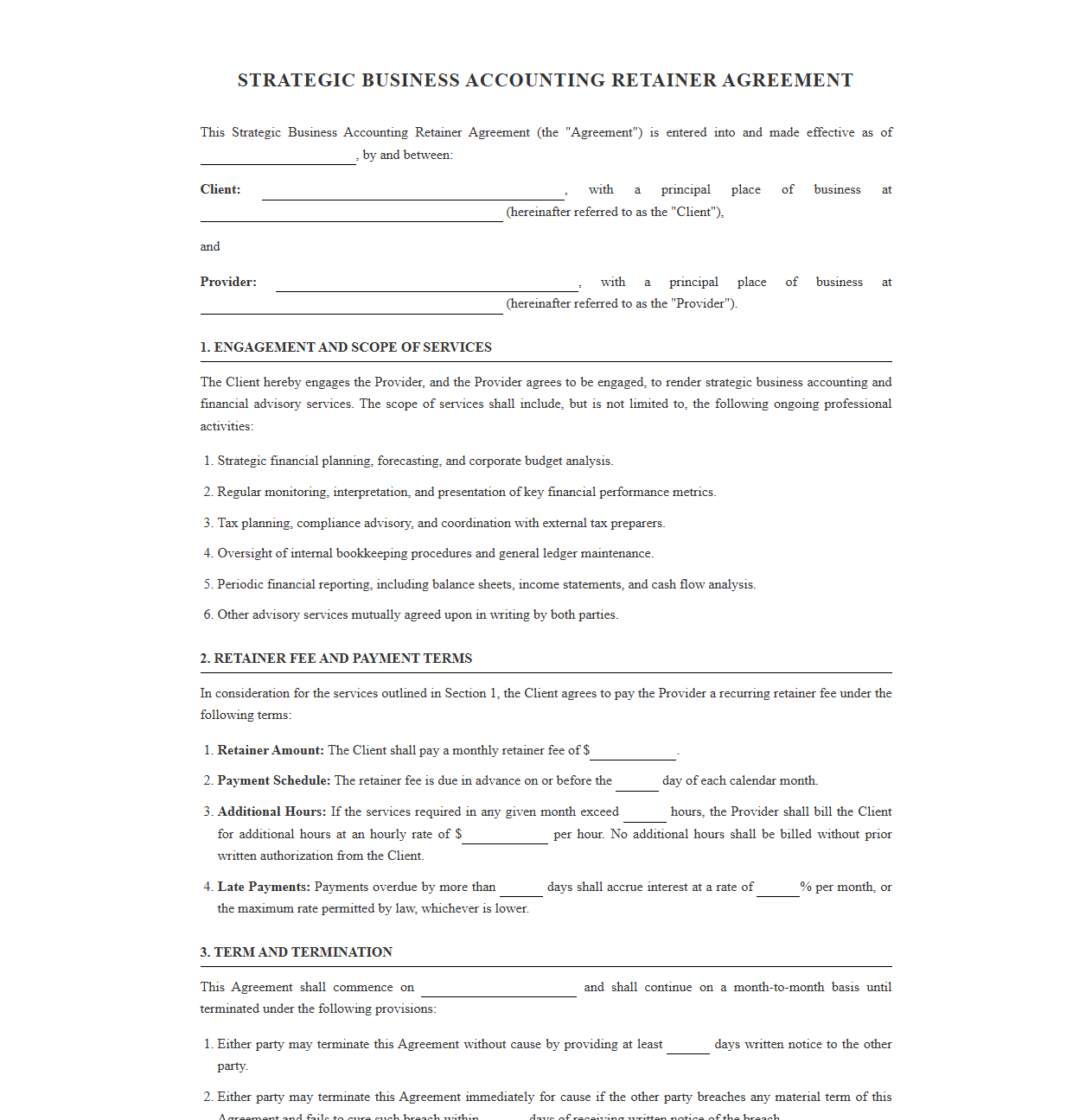 Corporate Strategic Accounting Retainer Contract Template