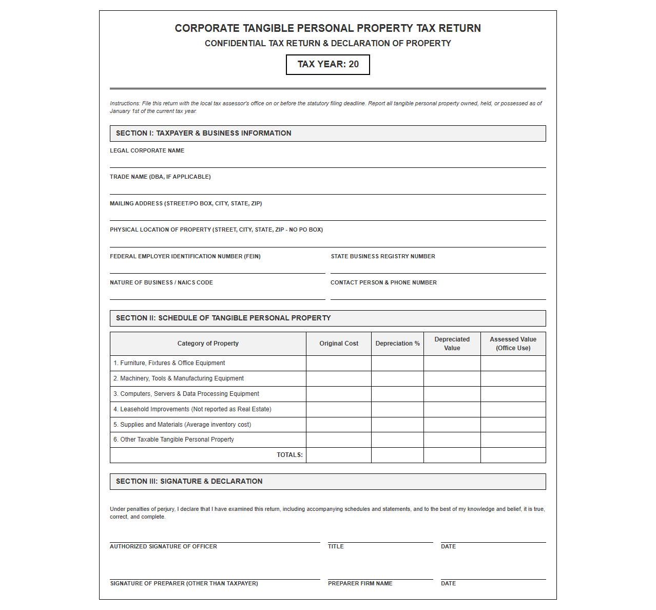 Corporate Tangible Personal Property Tax Return