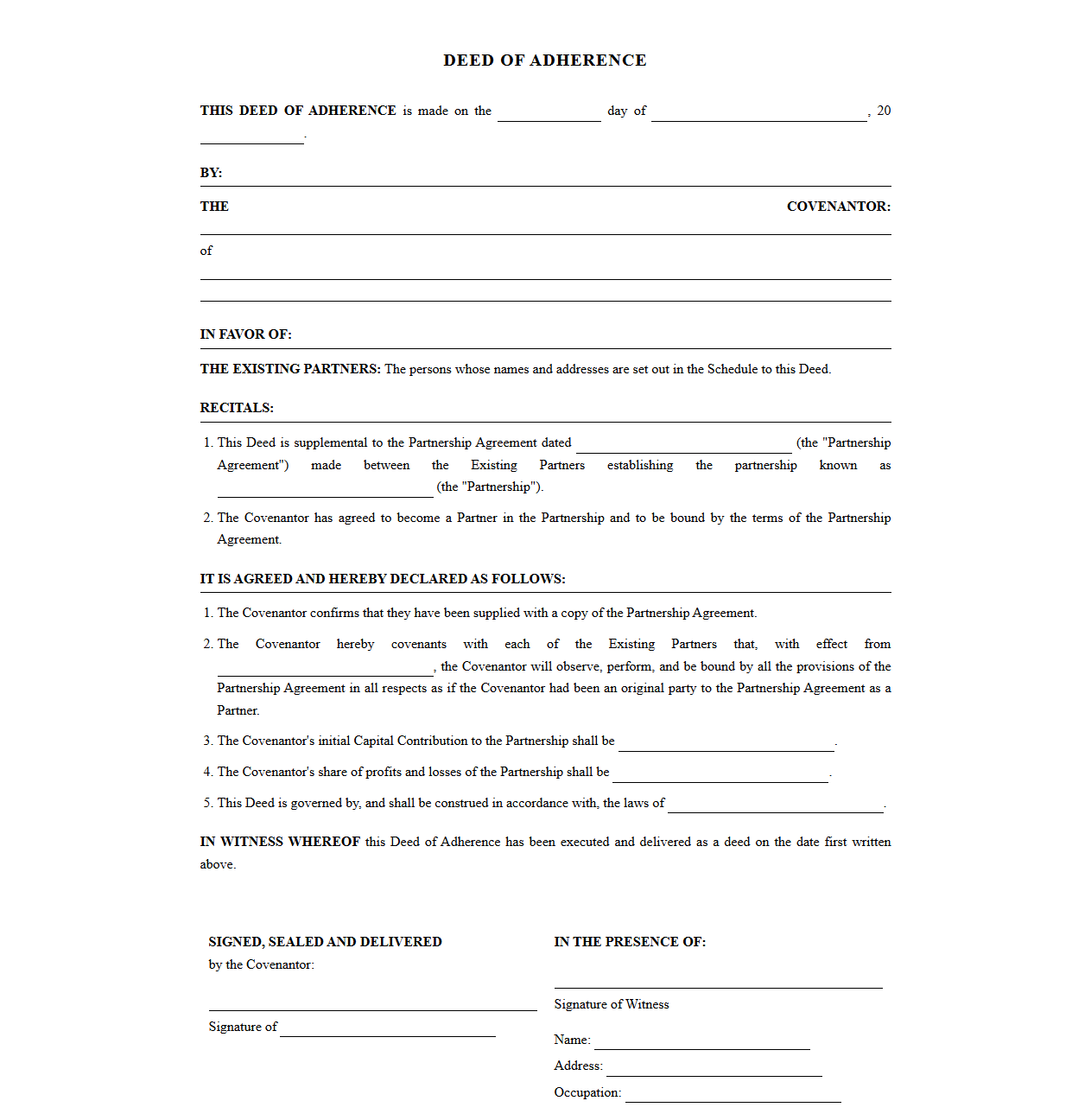 Deed of Adherence for New Partners