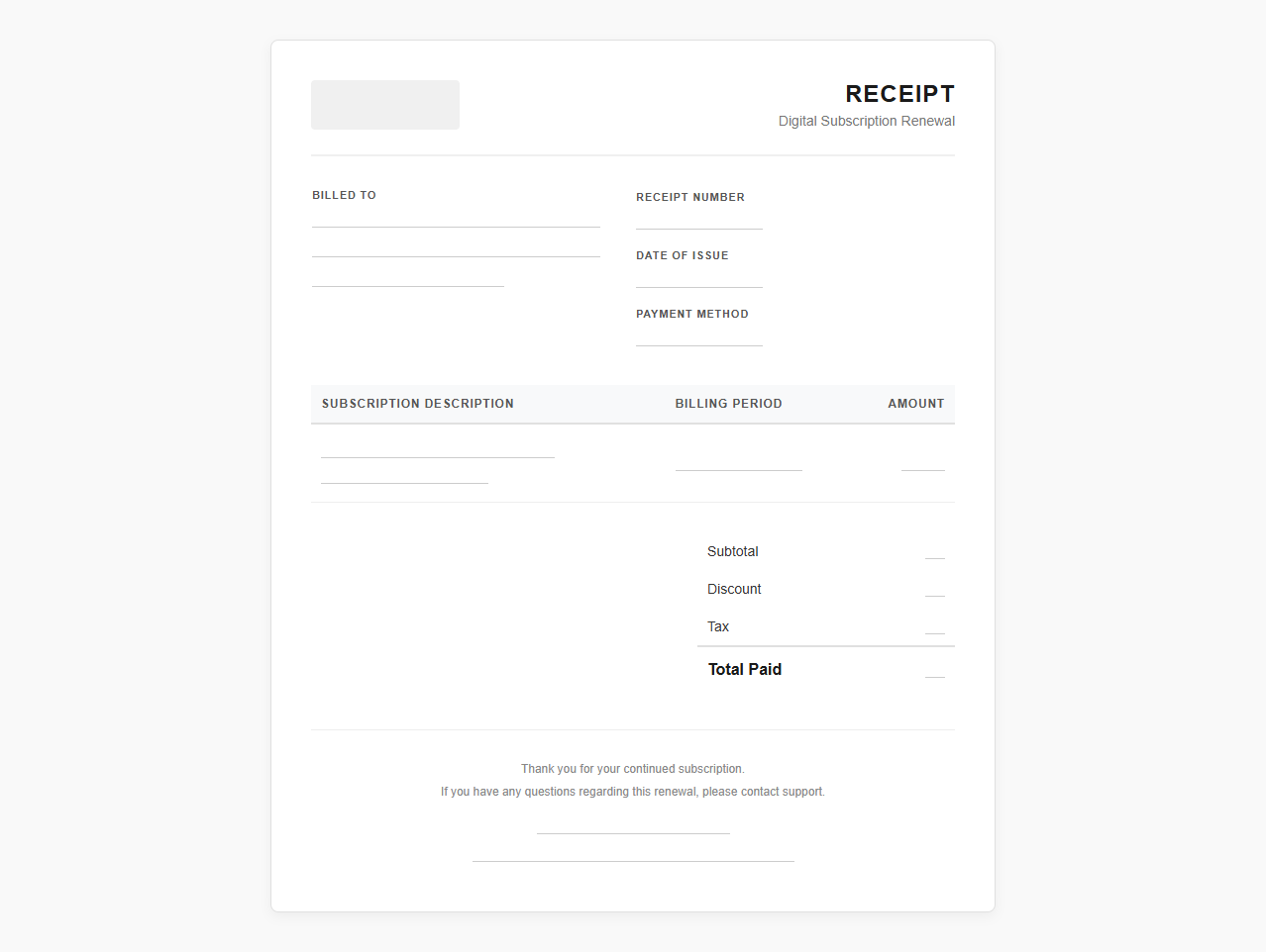 Digital Subscription Renewal Receipt