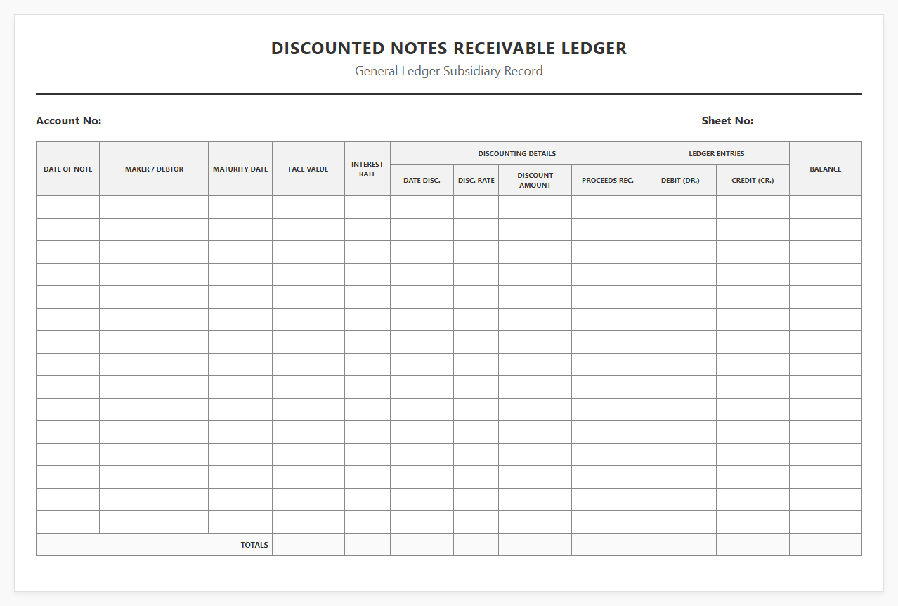 Discounted Notes Receivable Ledger