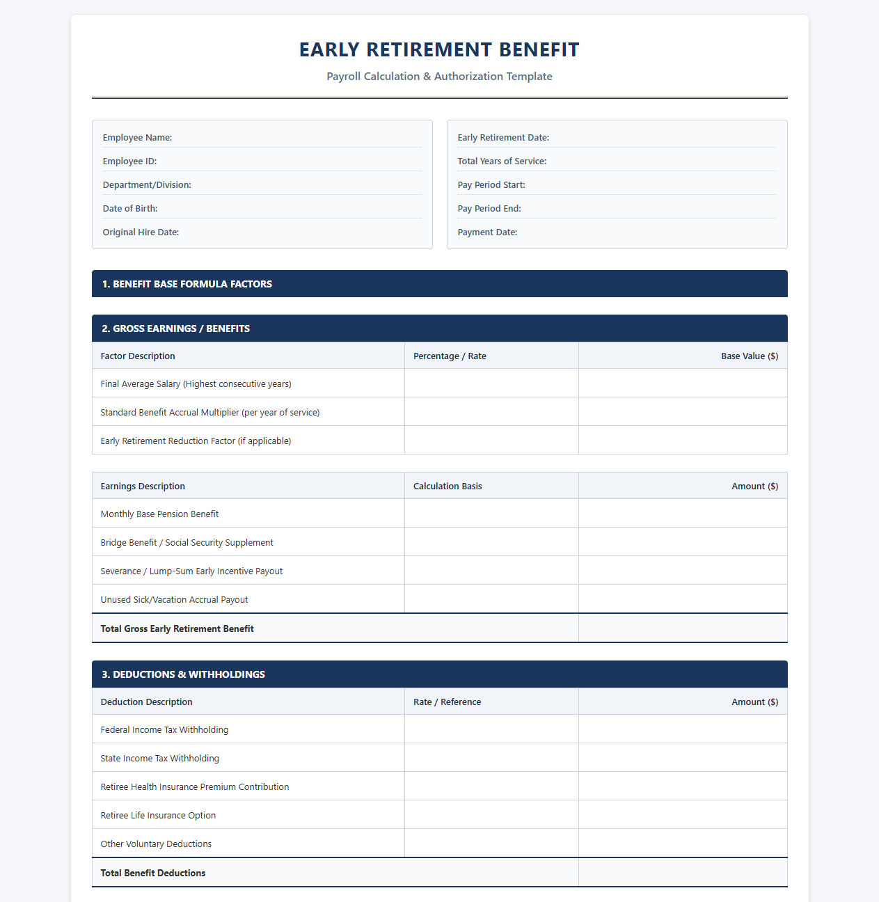 Early Retirement Benefit Payroll Excel Template