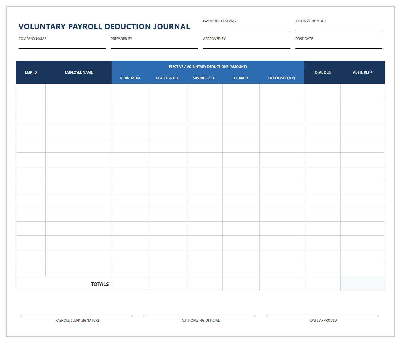 Elective Payroll Deduction Journal Sheets