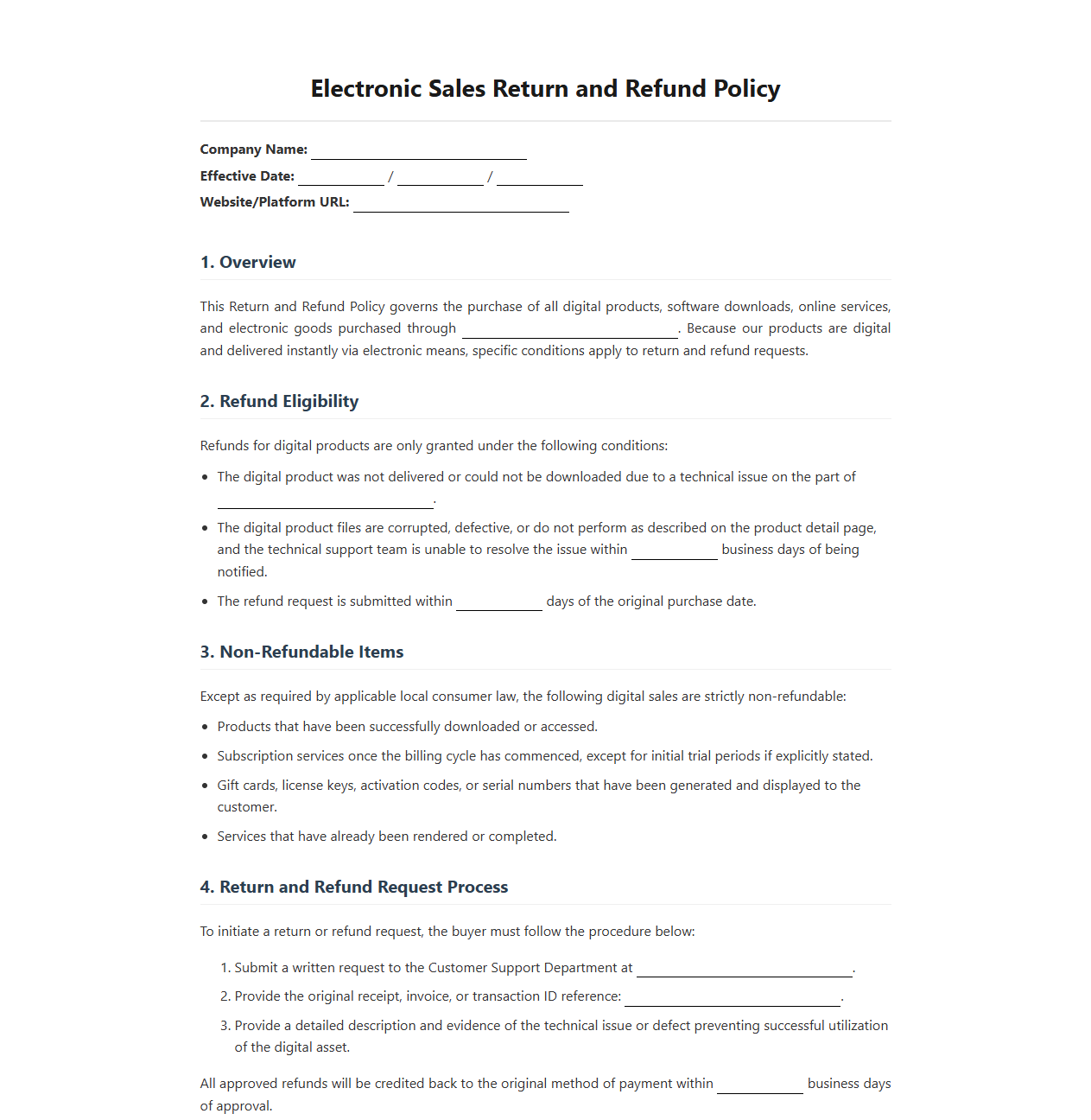 Electronic Sales Return and Refund Policy