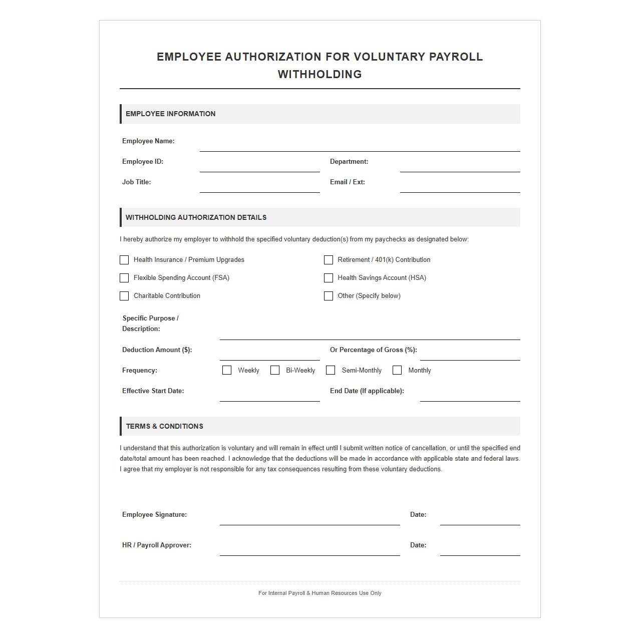 Employee Authorization for Voluntary Payroll Withholding