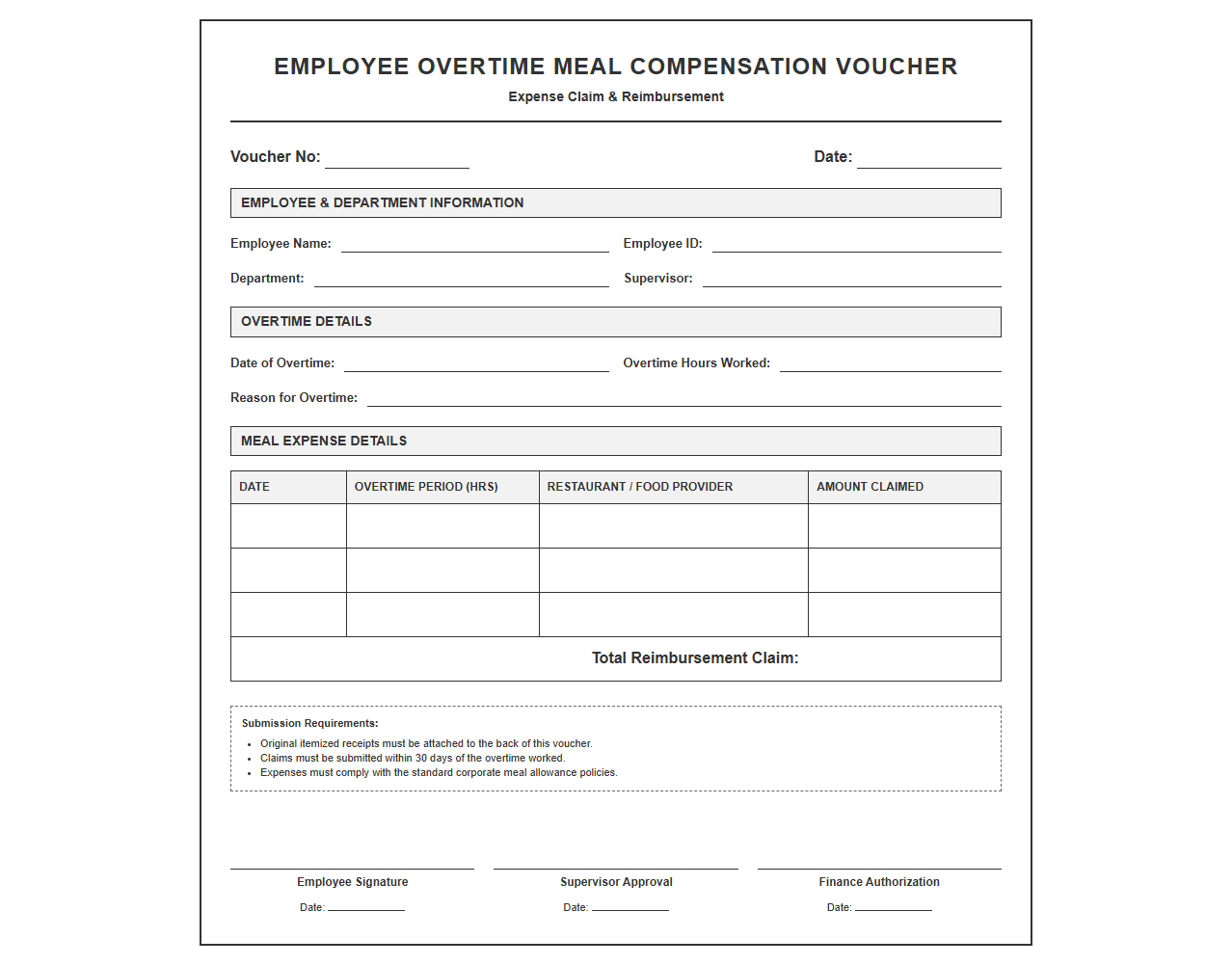 Employee Overtime Meal Compensation Voucher
