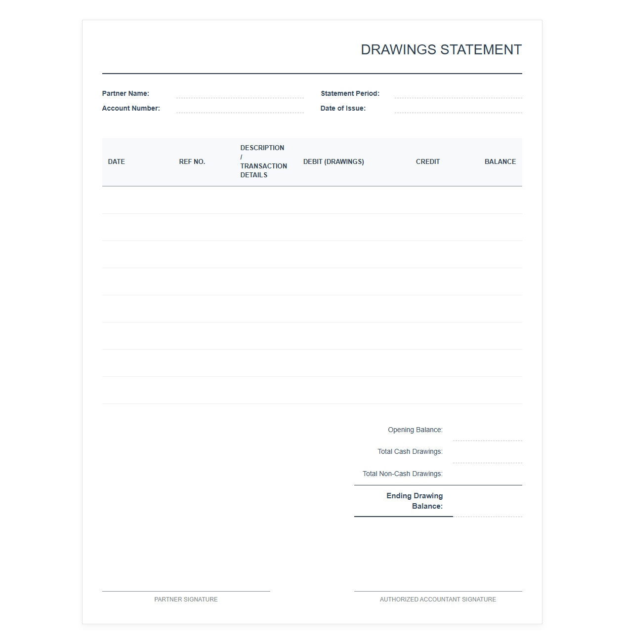 Equity Drawing Account Statement Template